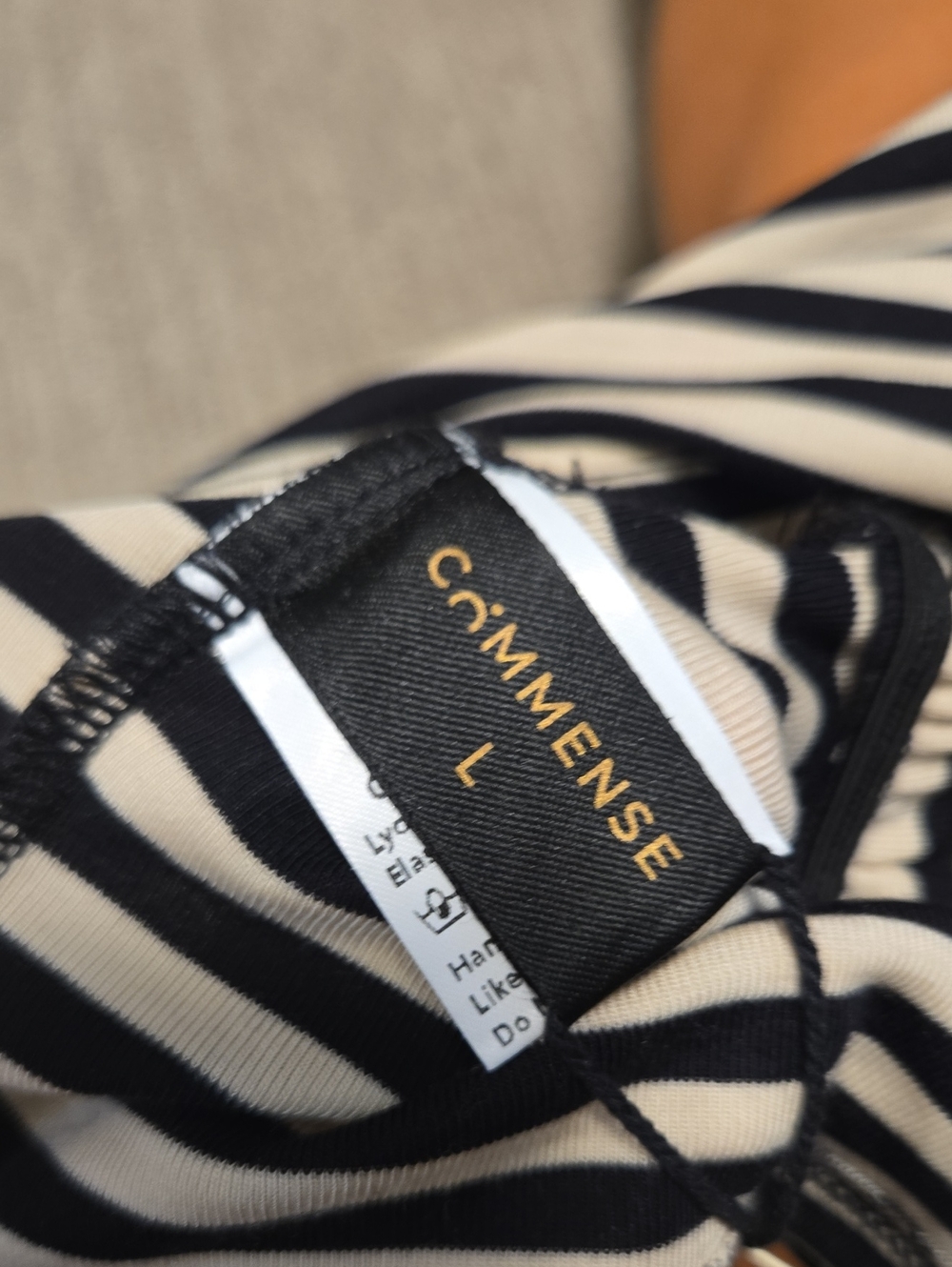 NWT COMMENSE Striped Boat Neck Cinch Waist Top-Black - Picture 7 of 9